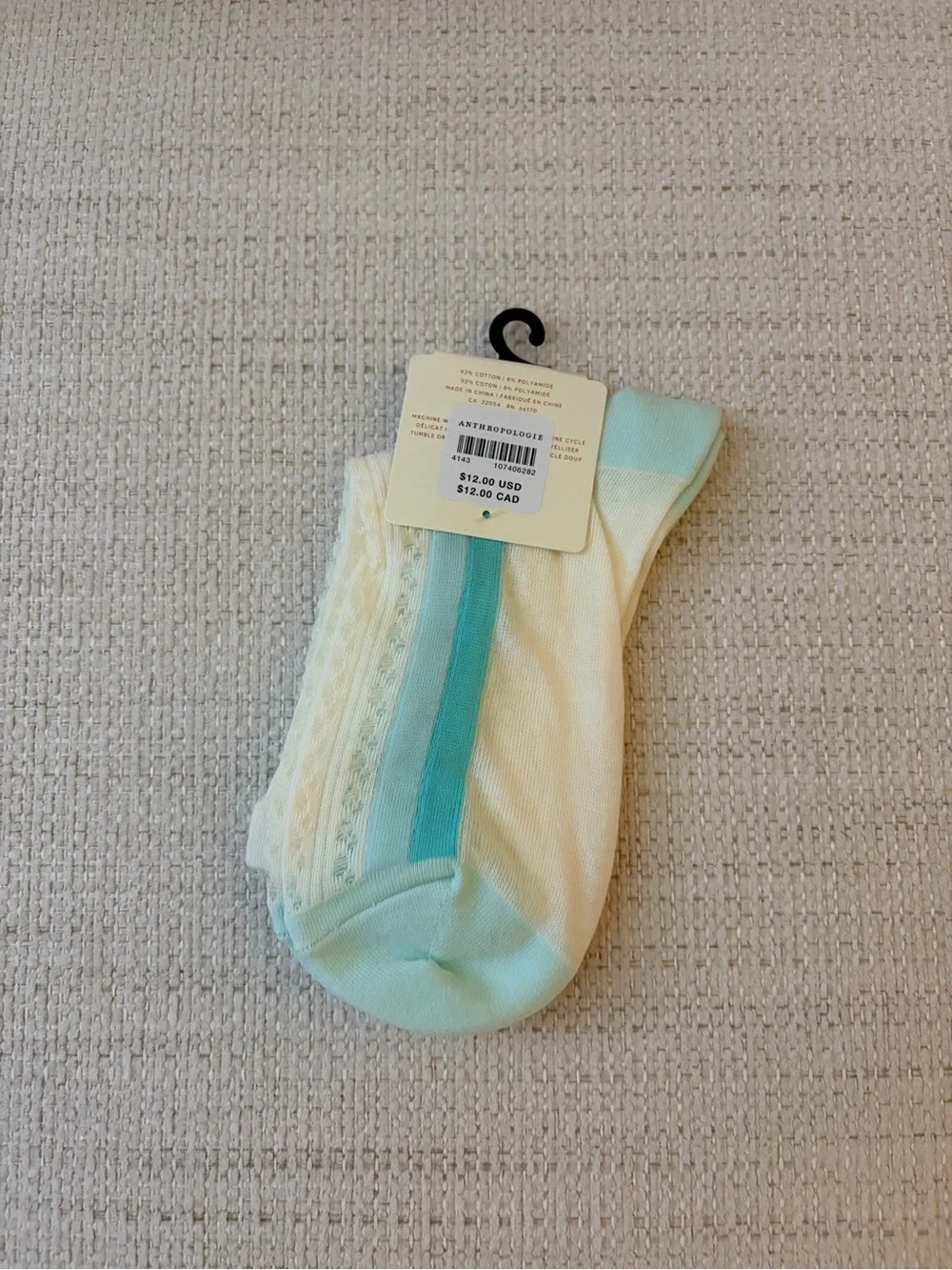 Anthropologie White and Aqua Sheer Knit Ankle Socks